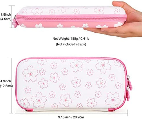 Tscope Cute Carrying Case for Nintendo Switch Lite, Pink Sakura Portable Hard Shell Girls Travel Storage Bag, with Glass Screen Protector & Thumb Grip Caps (Switch Lite Pink)