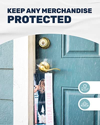 Skywin 100 Plastic Door Hanger Bags 6 x 12 inches - Clear Door Hanger Bags Protects Flyers, Brochures, Notices, Printed Materials - Waterproof and Secure Door Knob Hanger for Outdoor Use (100)