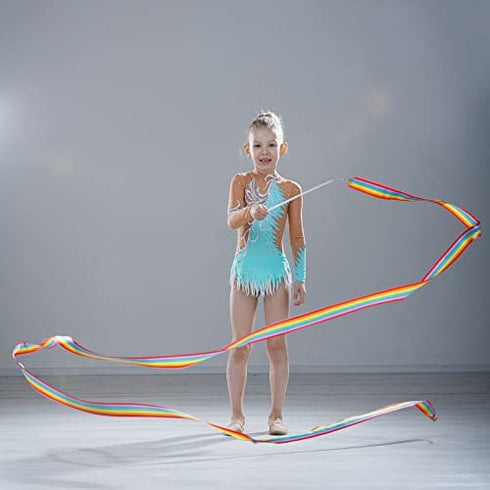 YGEOMER 12pcs Rhythmic Dance Ribbons Gymnastics Ribbon Streamers Dancing Streamers, Baton Twirling, for Artistic Dancing Gymnastics, Kids Dancing, Talent Shows
