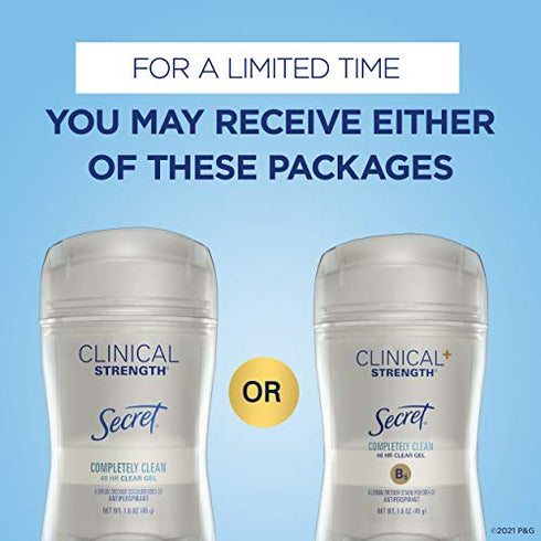 Secret Antiperspirant Clinical Strength Deodorant for Women, Clear Gel, Completely Clean, 2.6 oz