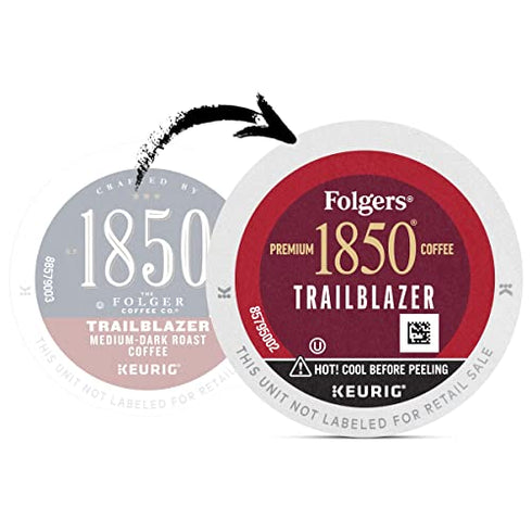 1850 by Folgers Trailblazer Medium Dark Roast Coffee, 10 Keurig K-Cup Pods