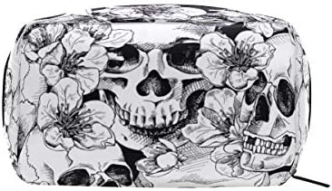ZOEO Makeup Pouch Sugar Skull Mexican Floral Halloween Mini Makeup Bag Organizer Travel Zip Toiletry Bag Small Cosmetic Train Case Beauty Bag for Teens Girls Women Black White