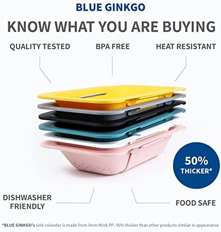 BLUE GINKGO Over the Sink Colander Strainer Basket - Wash Vegetables and Fruits, Drain Cooked Pasta and Dry Dishes - Extendable - New Home Kitchen Essentials (7.9 W x 14.5-19.5 L x 2.75 H) - Teal