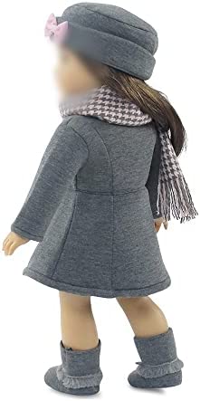 Emily Rose 18 Inch Doll Clothes & Accessories - Grey and Pink 4 PC 18" Doll Coat Outfit Gift Set for Kids and Girls, Includes Matching Hat, Boots and Scarf Accessory | Fits Most 18" Dolls