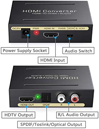 eSynic 4K HDMI Audio Extractor HDMI to HDMI + Optical TOSLINK SPDIF + Analog RCA L/R Stereo Audio Video Spiltter Adapter Converter Support 4K@30Hz 1080P Full HD 3D for Blu-ray Player PS3 PS4