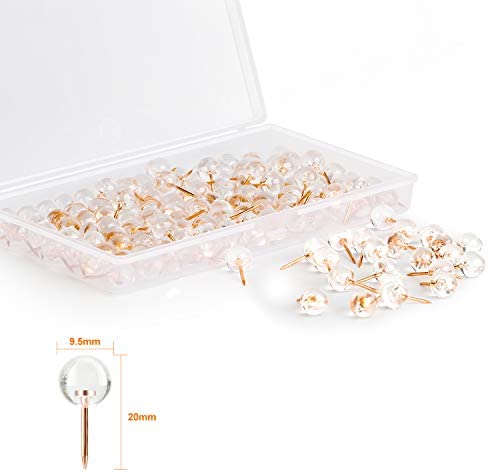 WenTao 150PCS Push Pins, Rose Gold Map Thumb Tacks, Large Size Pins Rose Gold Steel Point and Transparent Plastic Round Head for Bulletin Board, Fabric Marking, Crafts and Office Organization