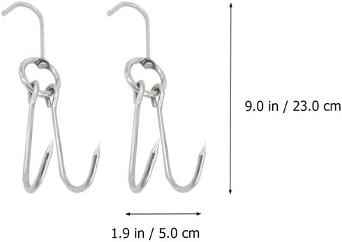 DOITOOL 10 Pcs Double Meat Hooks Stainless Steel Roasting Hook Bacon Hams Meat Duck Butcher Hook Cooking Smoker Hook Hanger for BBQ Grill Drying 23CM