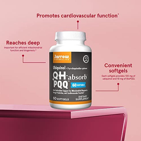 Jarrow Formulas QH-Absorb + PQQ - 60 Softgels - Supports Mitochondrial Biogenesis, Energy Production & Cardiovascular Health - Up to 60 Servings