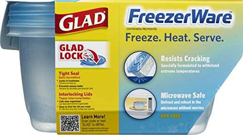 Gladware Freezerware Food Storage Containers, Large | Rectangle Food Storage Containers for Everyday Use | Food Containers Safe for Freezer, Hold up to 64 Ounces of Food, 2 Count Set
