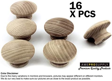 AmePro Supply Wood knobs for Cabinet Doors, Dresser Furniture Drawers, 1 1/2 inch Small Wooden Knob, Unfinished Craft, Folding Bifold Door Cabinets Drawer, Stain or Paint White (8)