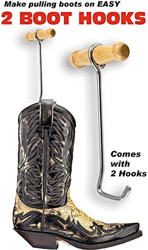 Boot Hooks Boot Puller for Cowboy Boots, Wood Handles (2 hooks)