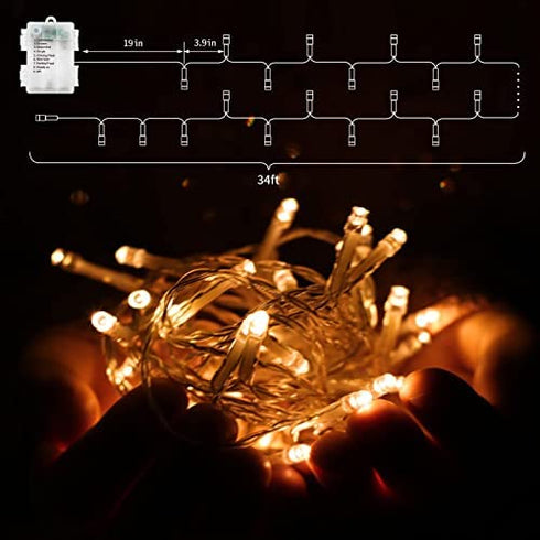 echosari 100 LEDs Outdoor LED Fairy String Lights Battery Operated with Remote (Dimmable, Timer, 8 Modes) - Warm White