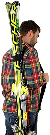 StoreYourBoard Set of (1) Ski and Boot Carrier Straps & (1) Ski and Ski Pole Carrier, Adjustable Shoulder Straps, Hands Free Easy Transport, Hook and Loop Wraps