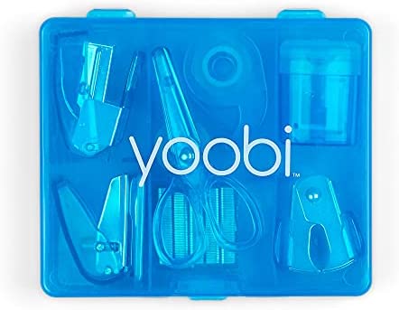 Yoobi Blue Mini Office Supply Kit – Mini School Supplies Kit for Kids & Adults – Includes Scissors, Mini Stapler, Staple Remover, Staples, Tape Dispenser & More – School, Home or Office Supplies Kit