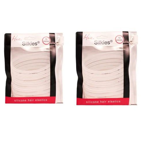 Mia Silkies Hair Ties, Silicone Hair Elastics Lasts 10 Times Longer Than Rubber Bands, Ponytail Holders for Thick Hair, Women, Teens, Athletes, Girls - Translucent Clear Color 2pks/20pcs