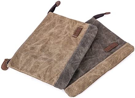 Gootium Waxed Canvas Zip Pouch Set - Zippered Makeup Bag Office Supply Folio Pencil Bag Multipurpose Organizer Accessories Holder (2-PACK)