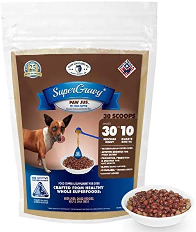 SuperGravy PAW jus - Natural Dog Food Gravy Topper - Hydration Broth Food Mix - Human Grade – Kibble Seasoning for Picky Eaters – Gluten Free & Grain Free, 30 Scoop, 01046