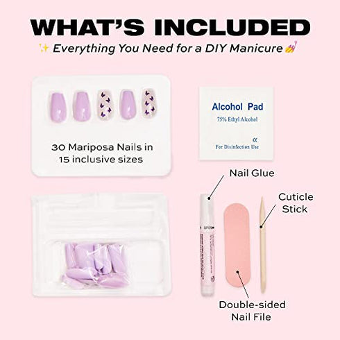 Glamnetic Press On Nails - Mariposa | Glossy Short Coffin Nails with Salon UV Finish, Reusable Opaque Nails in 12 Sizes - 30 Nail Kit with Glue