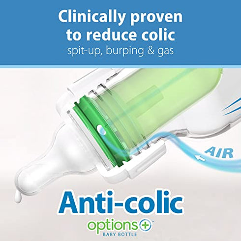 Dr. Brown’s Natural Flow® Anti-Colic Options+™ Narrow Glass Baby Bottles 4 oz/120 mL, with Level 1 Slow Flow Nipple, 2 Pack, 0m+