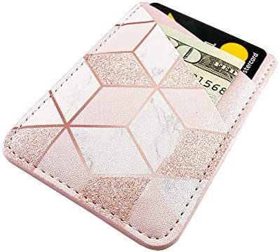 uCOLOR Phone Card Holder PU Leather Wallet Pocket Credit Card ID Case Pouch 3M Adhesive Sticker on iPhone Samsung Galaxy Android Smartphones (Rose Gold Glitter White Marble)