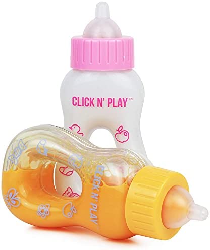 Click N' Play Magic Disappearing Baby Bottle Toy Set, Play Baby Bottles with Disappearing Milk & Juice, Baby Doll Accessories Toys for Kids & Toddlers, Great Gift for Little Girls Ages 2-4