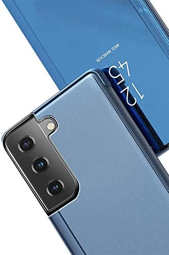 LEMAXELERS Samsung Galaxy S21 Ultra Case Slim Mirror Design Clear View Flip Bookstyle Ultra Slim Protecter Shell with Kickstand Protective Cover for Samsung Galaxy S21 Ultra Mirror PU PU Blue