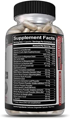 Kaya Naturals Healthy Gluco with Bitter Melon Supplement | Support Healthy Levels & Function, 20 Herbs Vitamins Minerals, Alpha Lipoic Acid, Cinnamon, Vitamin C & E Gluten Free, Non-GMO - 120 Capsules