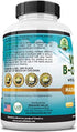 Vitamin B Complex with Vitamin C and Folic Acid - B12, B1, B2, B3, Vitamin B5 Pantothenic Acid, B6, B7, B9 - Nervous System Support & Supports Energy Metabolism Non-GMO- 100 Veggie Capsules