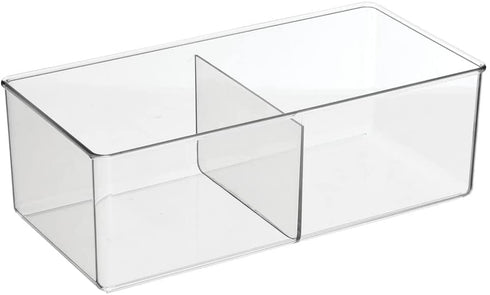 mDesign Plastic 2 Compartment Divided Drawer and Closet Storage Bin - Organizer for Scarves, Socks, Bras, and Underwear - Dress Drawer Organizer, Shelf Organization -2 Pack - Clear