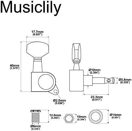 Musiclily 6-in-line Sealed Electric Guitar String Tuning Pegs Keys Machine Head Tuners Set Right Hand for Fender Stratocaster Telecaster Guitar, Chrome