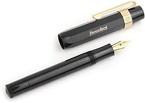 Kaweco Sport Classic Fountain Pen Black, Fine Nib with Kaweco Sport Octagonal Clip Gold