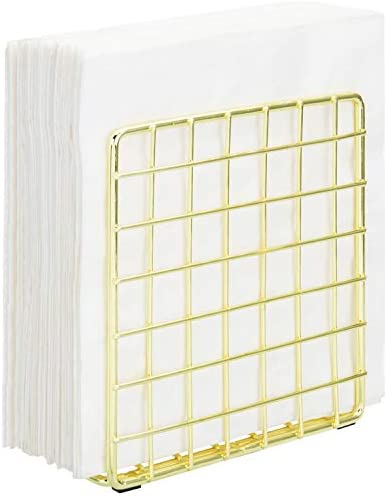 MyGift Modern Gold Metal Standing Napkin Holder with Wire Grid Design, Upright Dining Table Cocktail Napkin Holder