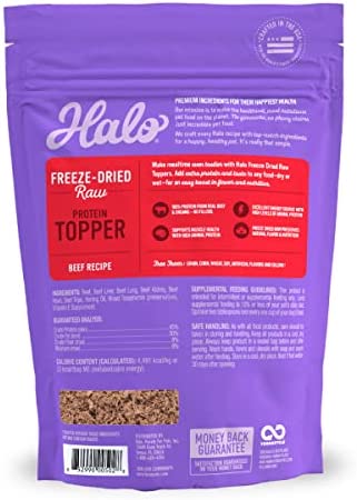 Halo Freeze Dried Raw Topper, Beef Protein Recipe, Freeze Dried Raw, Real Meat Topper, All Life Stages, 3.5-OZ Bag