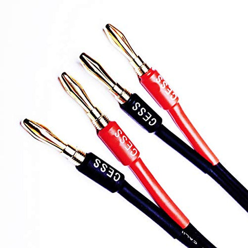 CESS-020 1/4 Inch TS to Dual Banana Plug Speaker Adaptor, 6 Inch - Mono 6.35mm Female Jack to Banana Cable - 2 Pack