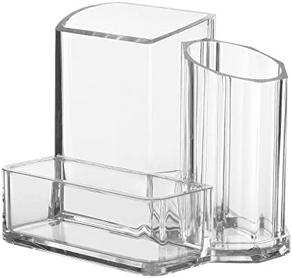 Cq acrylic Pen and Pencil Holders Cups Business Card Holder Box Office Supplies Desktop Organizer Storage,5.4x3.8x4.4 inch Pack of 1