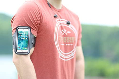 TRIBE Running Phone Holder Armband. iPhone & Galaxy Cell Phone Sports Arm Bands for Women, Men, Runners, Jogging, Walking, Exercise & Gym Workout. Fits All Smartphones. Adjustable Strap, CC/Key Pocket