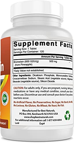 Best Naturals Bromelain Proteolytic Digestive Enzymes Supplements, 500 mg, 120 Tablets - Supports Healthy Digestion, Joint Health, Nutrient Absorption