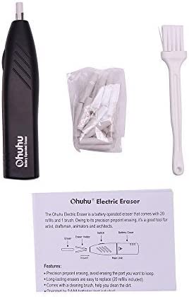 Ohuhu Electric Eraser Kit with 40 Eraser Refills and 1 Eraser Brush, Auto Erasers for Artist Drawing, Painting, Sketching, Drafting, Architectural Plans, Arts and Crafts,Battery Operated Pencil Eraser