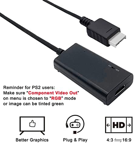 HDMI Cable for Playstation 2 & Playstation 1 Console (PS2 & PS1), PS1/PS2 to HDMI Adapter with True RGB Signal Output (100% Improved Video Quality), HD Converter with 4:3/16:9 Switch