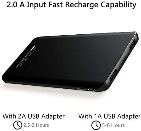 Attom Tech Triple USB Outputs Super Slim Power Bank Ultra Thin, 5000mAh Mini Portable Charger External Phone Battery Pack Small Dual USB Outlet, Emergency Phone Power Backup