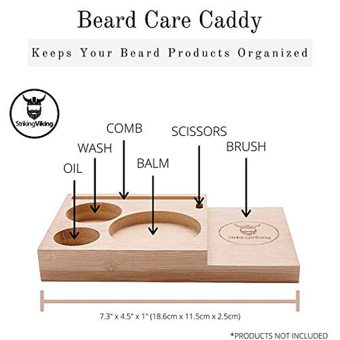 Beard Caddy Organizer for Grooming Products - Men's Bathroom Organizer Display Stand - Beard Product Holder for Your Beard Oil, Balm, Wash, Comb, Brush & Scissors, Striking Viking (1 Piece Caddy)