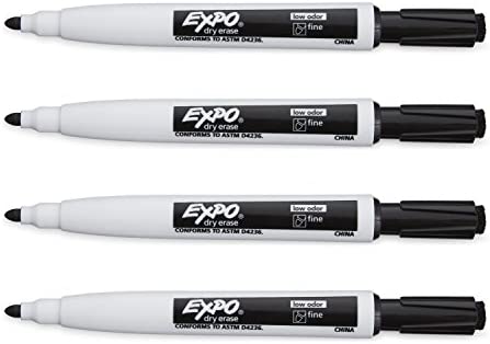 EXPO 1944745 Magnetic Dry Erase Markers with Eraser, Fine Tip, Black, 4-Count