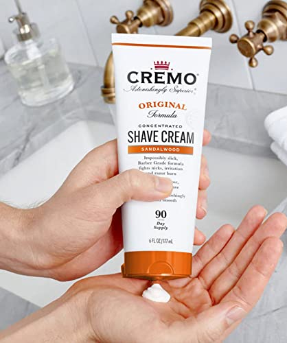 Cremo Barber Grade Sandalwood Shave Cream, Astonishingly Superior Ultra-Slick Shaving Cream Fights Nicks, Cuts and Razor Burn, 6 Fl Oz
