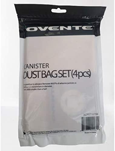 Ovente 4-Pack Premium Disposable Compact Dust Bag Replacement with 99.9% Ultra Filtration, Fit for ST1600 Canister Vacuum Cleaner Model Series Large Size and Easy Storage, Brown ACPST16704