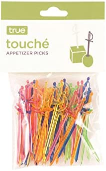 True Spear Appetizer Picks, Mini Sword Toothpicks, Party Supplies, Multicolor, Food-Safe Plastic, Set of 50