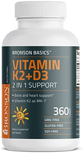 Bronson Vitamin K2 D3 (MK7) Supplement Bone and Heart Health Non-GMO Formula 5000IU (125 mcg) Vitamin D3 & 90 mcg Vitamin K2 MK-7 Easy to Swallow Vitamin D & K Complex, 360 Tablets