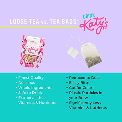 Drink Katy’s Dragonfruit Tea (Brews 30 Cups) Loose Leaf Herbal Pink Fruit Tea - Make Hot or Iced - All-Natural, Vitamins, Antioxidants, Keto, Caffeine Free, Kid Friendly, Handcrafted, Woman Owned
