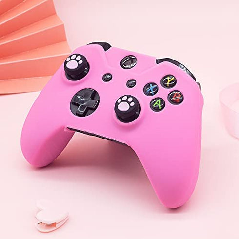 BRHE Cute Skin Cover for Xbox-One / Series X/S Controller Anti-Slip Silicone Grip Protective Case Accessories Set Wireless/Wired Gamepad Joystick with 2 Cat Paw Thumb Grips Caps (Deep Pink)