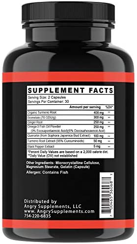 Angry Supplements Turmeric Curcumin & Ginger Maxx, 95% Curcuminoids with Black Pepper, Reduce Inflammation & Joint Support, Antioxidant, 1355mg Blend of Non-GMO Ingredients (2-Bottles)