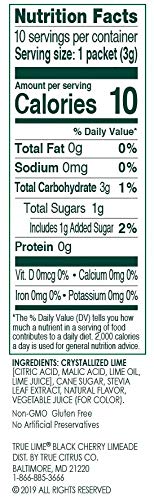 TRUE LIME Black Cherry Limeade Drink Mix (10 Count - 1 pack) | Made from Real Limes | No Preservatives, No Artificial Sweeteners, Gluten Free | Water Flavor Packets & Water Enhancer with Stevia